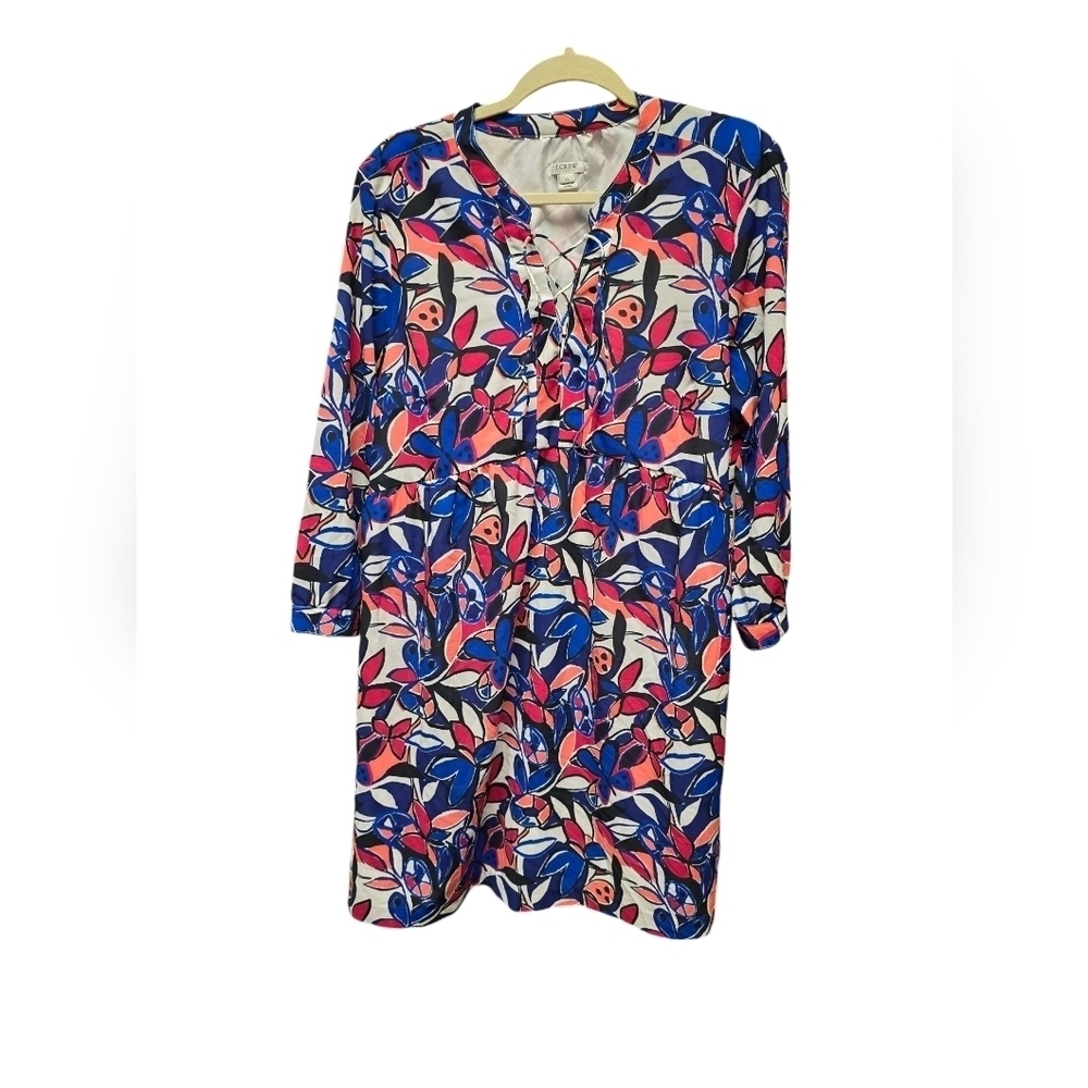 J.Crew Factory Lace-up printed dress Sz. XL 3/4 Sleeve